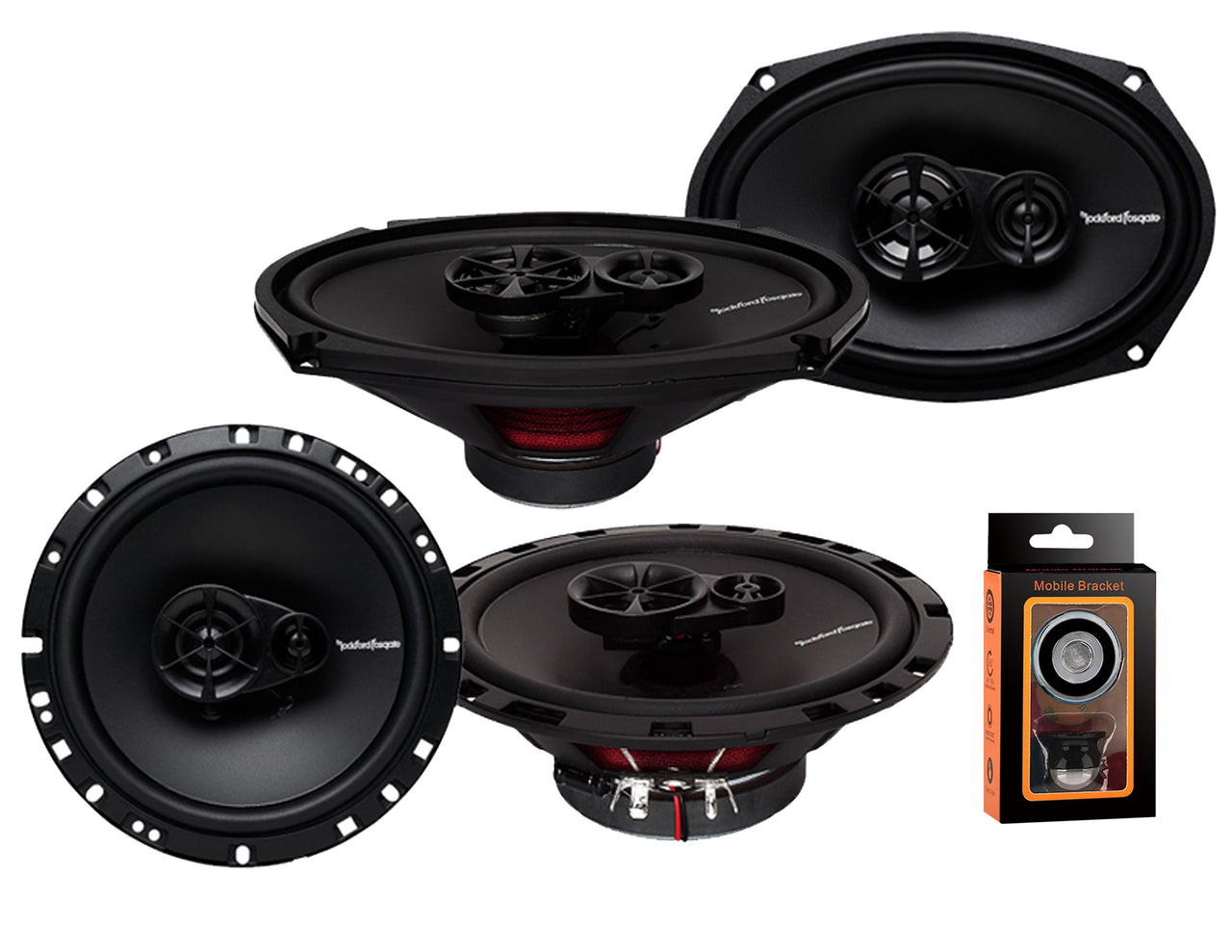 Pair of Rockford Fosgate Prime R169X3 6" x 9" 3-Way Prime Series Coaxial Speakers + R165X3 6. 5" 3-Way Prime Series Coaxial Speakers + Absolute 100FT Speaker Wire + Magnet Phone Holder