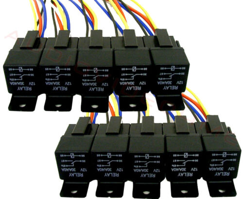 10 Absolute USA 12V 30/40 Amp SPDT Automotive Marine Bosch / Tyco Style 5 Pin Relay with Wires & Harness Socket