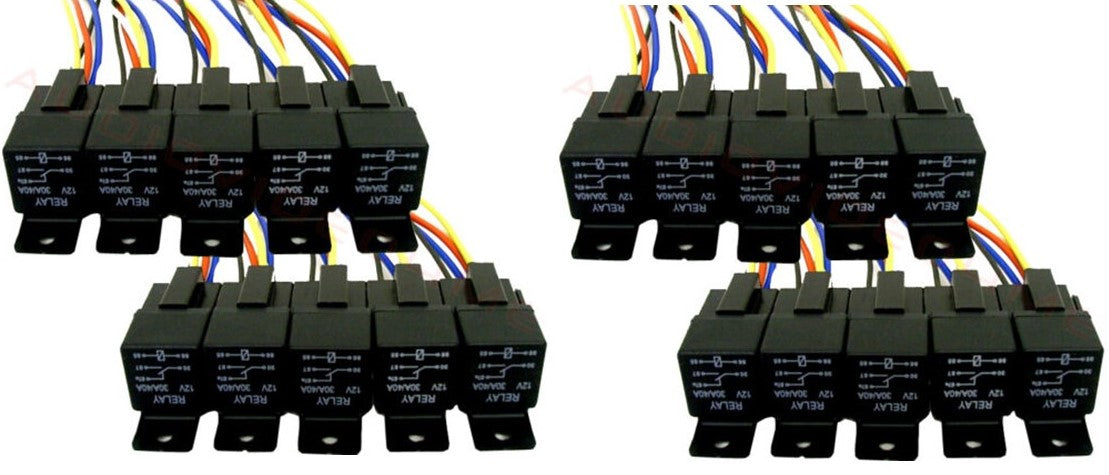 20 Absolute USA 12V 30/40 Amp SPDT Automotive Marine Bosch / Tyco Style 5 Pin Relay with Wires & Harness Socket
