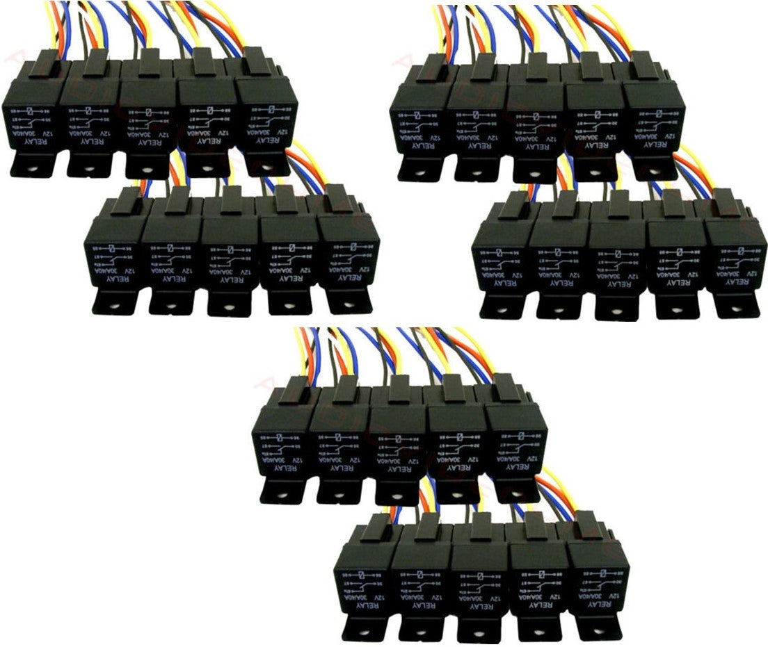 30 Absolute USA 12V 30/40 Amp SPDT Automotive Marine Bosch / Tyco Style 5 Pin Relay with Wires & Harness Socket