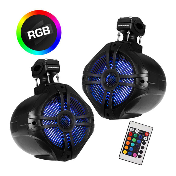 Power Acoustik MWT-80BL 8″ Marine Wake Tower Speakers with RGB LED Lights