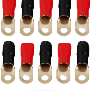 Patron P0GRT10 0 Gauge Gold Ring Terminal 10 Pack 1/0 AWG Wire Crimp Cable Red Black Boots 5/16