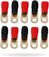 P0GRT10 0 Gauge Gold Ring Terminal 10 Pack with Red and Black Boots for 1/0 Gauge Wire Crimp Cable