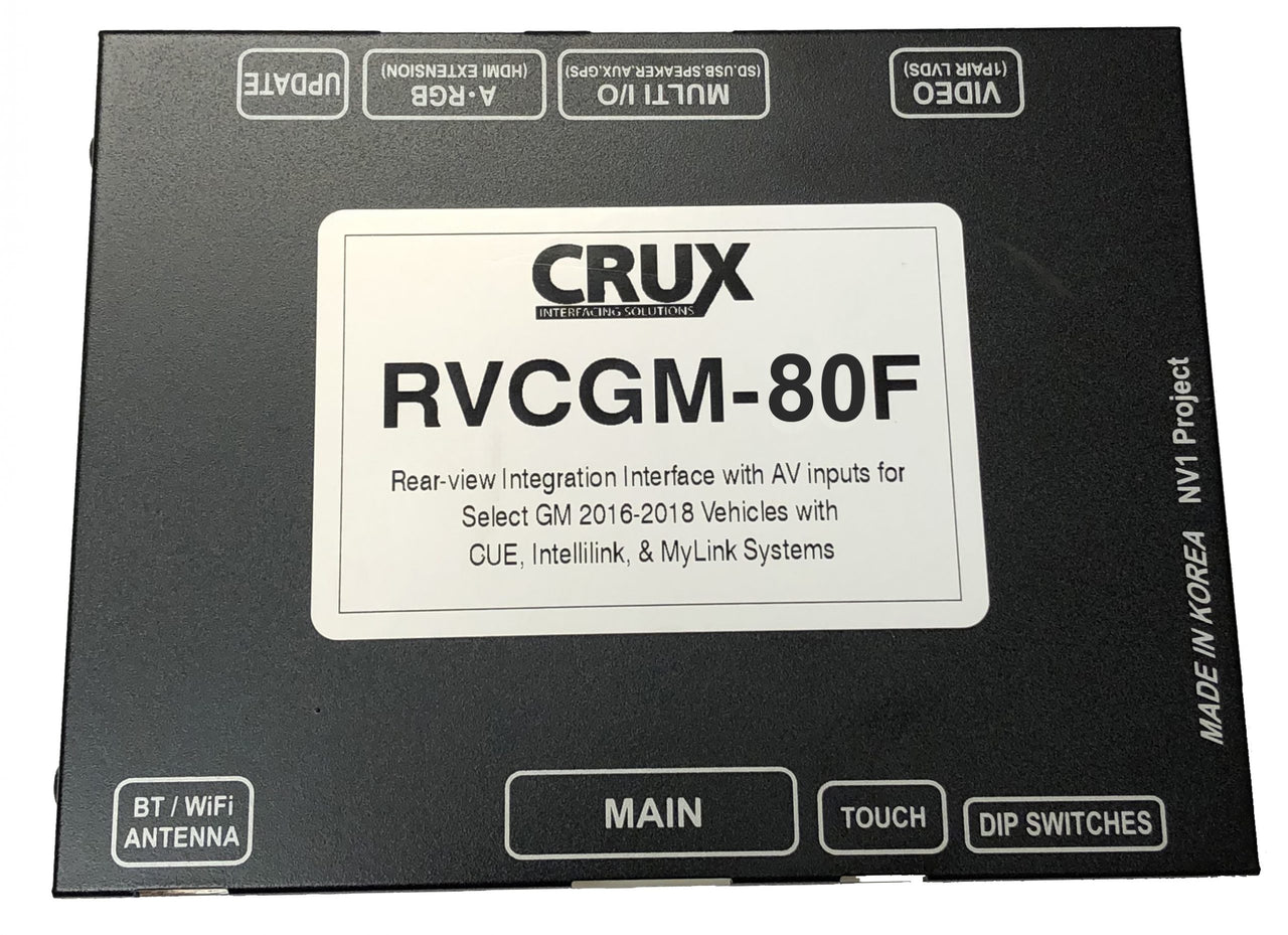 Crux RVCGM-80F Front & Rear Camera Integration Interface with AV inputs for Select GM 2016-2018 Vehicles with CUE, Intellilink, & MyLink Systems