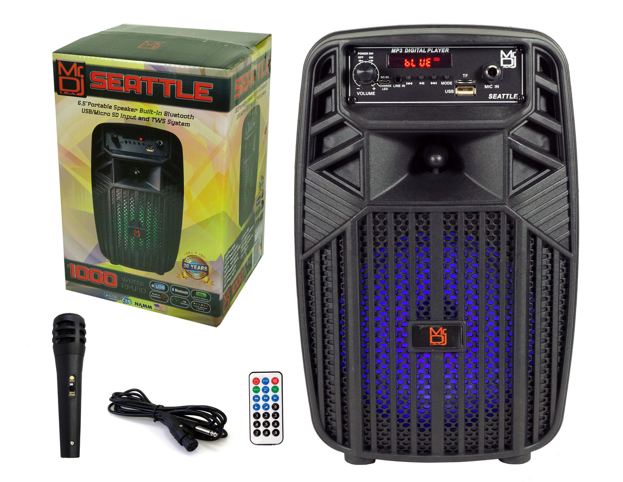 Mr. Dj SEATTLE 6.5" Portable Active Speaker With Rechargeable Battery 1000 Watts P.M.P.O