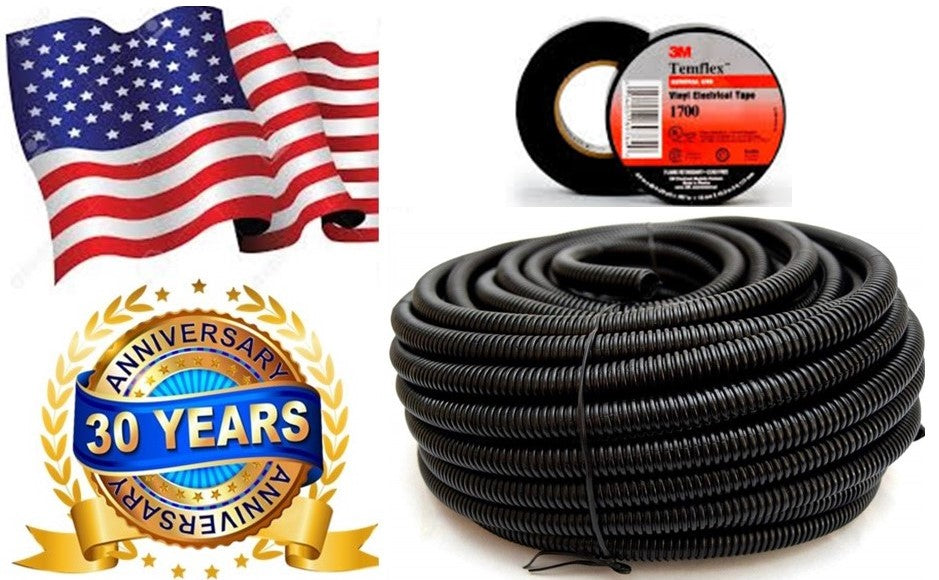 Absolute SLT14 20' 1/4" split loom wire tubing hose cover auto home marine + 3M Temflex 1700 electrical tape