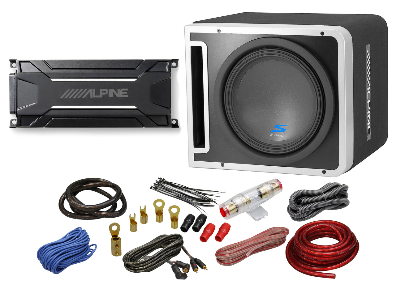 Alpine S-SB12V & KTA-30MW Bundle 12" Vented Loaded Halo Enclosure with Weather resistant Amplifier and Amp Wire Kit