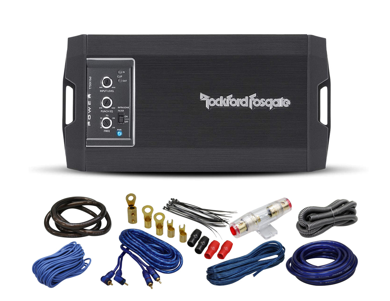 Rockford Fosgate T750x1BD Power 500 Watts Watt Class-AD Mono Channel Amplifier + 4 Gauge Amplifier Installation Wiring Kit