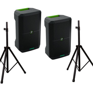 2 Mackie Thump GO 200 watt 8" 2-way Battery-powered portable loudspeaker & Thump Go Carry Bag & Speaker Stand