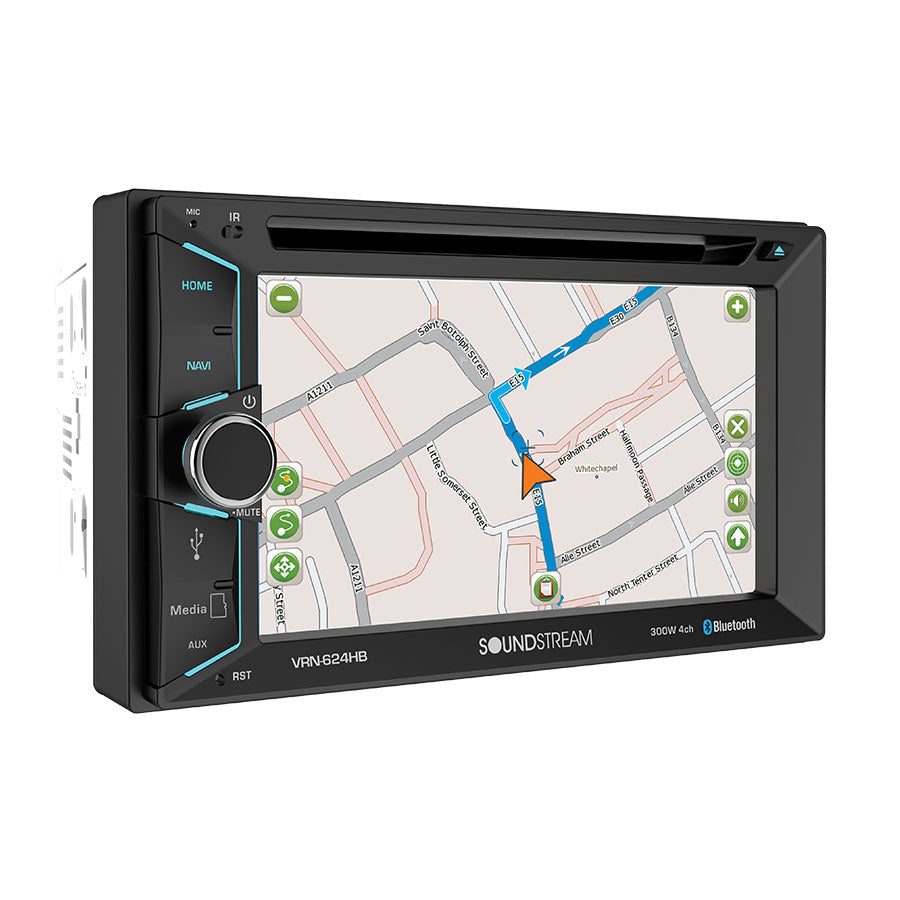 Soundstream VRN-624B 6.2” 2-DIN DVD/CD Touchscreen Headunit w/ Navigation & Bluetooth