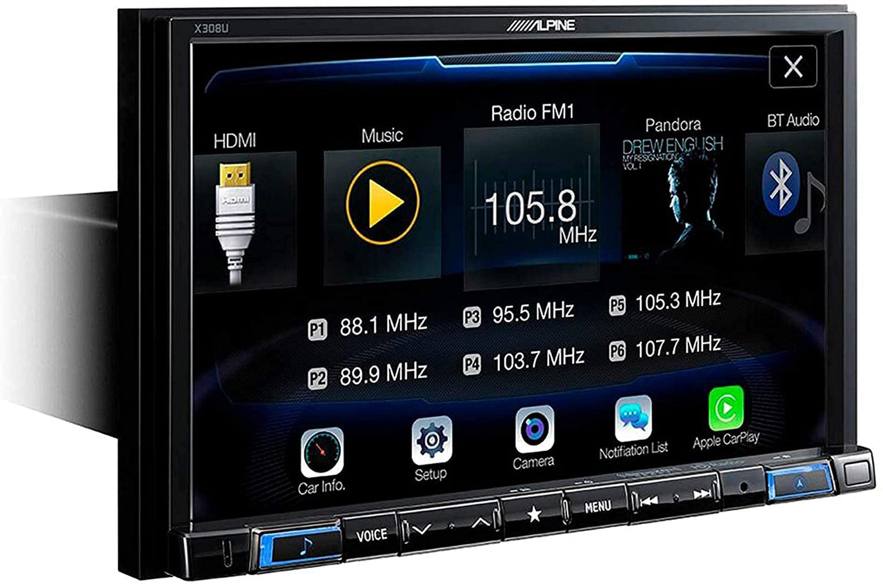 Alpine X308U In-dash Bluetooth 8" Touchscreen Built-in Navigation, Apple CarPlay, & Android Auto