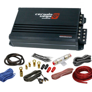 Cerwin Vega XED6004D 500W 4 Channel Micro Compact Amplifier + 4 Gauge Amp Kit