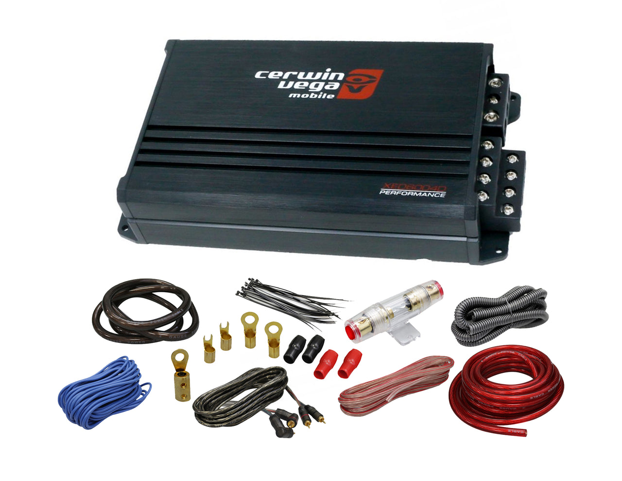 Cerwin Vega XED6004D 500W MAX 4 Channel XED Series Car Micro Compact Amplifier + 4 Gauge Amp Kit
