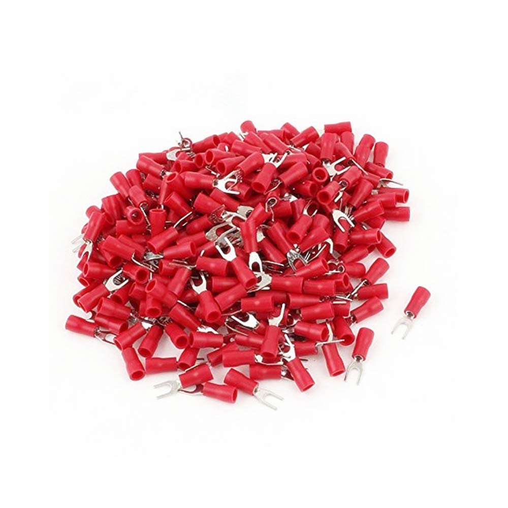 MK Audio PSR8-100 100PCS #8 Red Insulated Fork Spade Wire Connector Electrical Crimp Terminal 18-22AWG