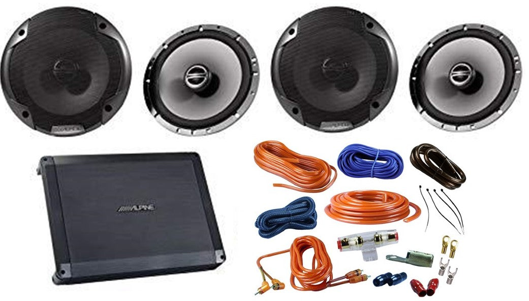 2 Pair Alpine SPE-6000 6.5" 480 Watt Car Audio Speakers+BBX-F1200 4 Channel Amplifier + 4G Amp Kit