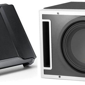 Alpine R-A75M mono amplifier and R-SB10V subwoofer enclosure for powerful sound performance.