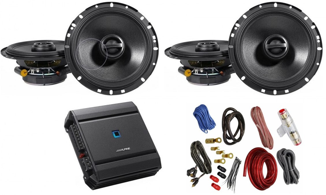 Alpine S-A32F 4 Channel Amplifier + 2 Pairs S-S65 6.5" Coaxial Speakers and Wiring Kit
