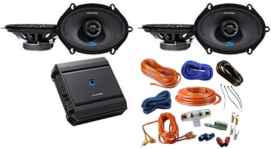 4 ALPINE S-S57 230 Watt 5x7" 2-Way Car Speakers+Alpine S-A32F 4-Channel Amplifier + Absolute KIT4 4 Gauge Amp Kit