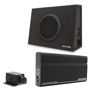 Alpine SBT-S10V RUX-KNOB.2 KTA-200M Mono Power Pack Amp with 10" Loaded Subwoofer Truck Enclosure and Bass Knob