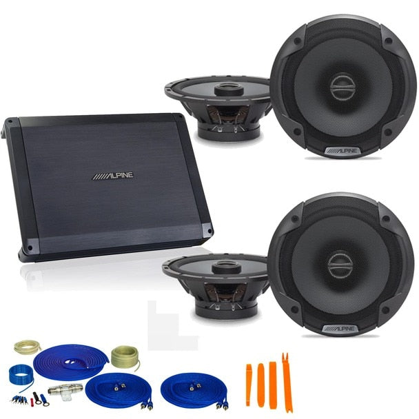 Alpine Bundle 2-Pair SPE-6000 6.5" Coax speakers with  BBX-F1200 280W 4-Ch Amp and Wiring
