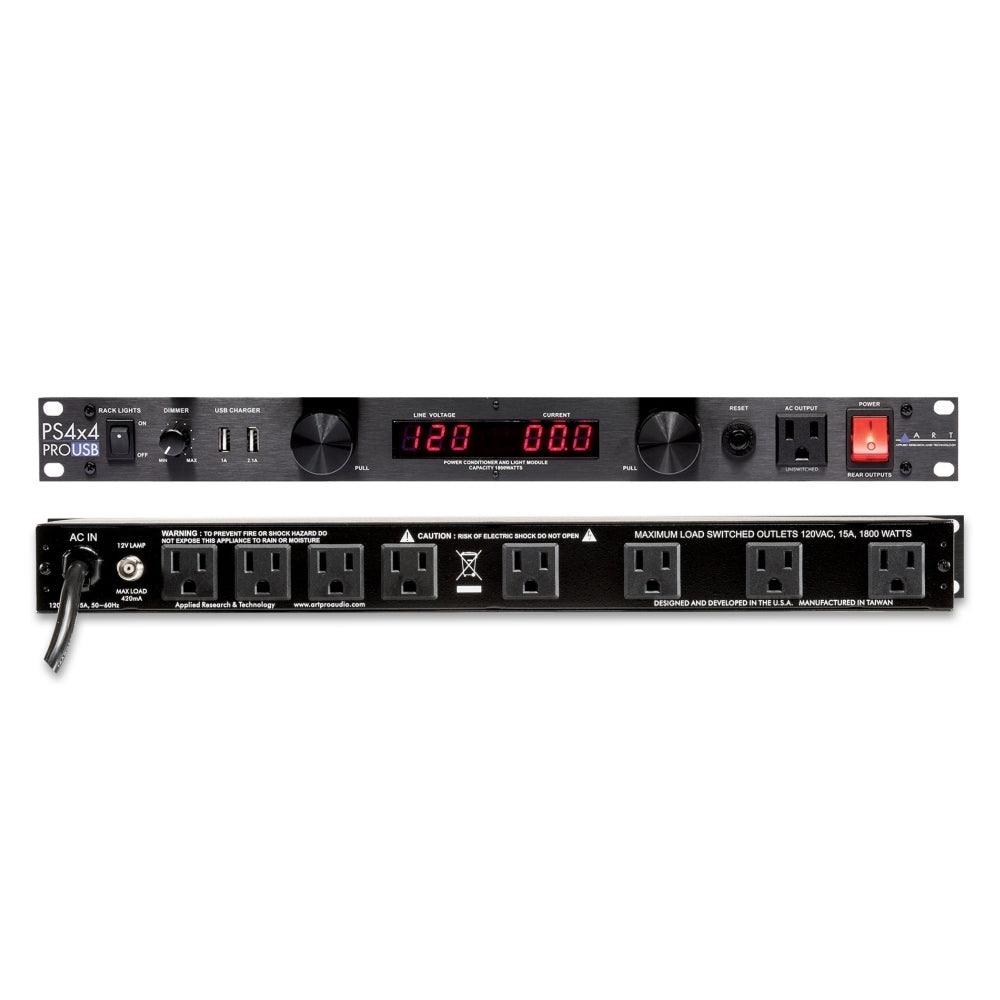 ART PS4x4PROUSB Power Distribution System 1800W 1U Rack Mountable With 8 Rear Outlets