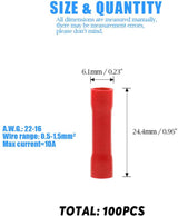 MK Audio 100 pcs red crimp terminals connectors with AWG 22-16 size specifications and current rating
