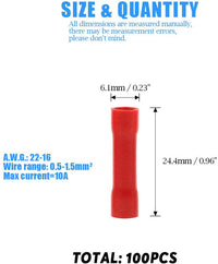 Thumbnail for American Terminal 100pc 22-18 Gauge AWG Red insulated crimp terminals Crimping connectors