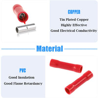 Thumbnail for Absolute 500pcs 22-18 Gauge Butt Insulated Splice Terminals Electrical Wire Crimp Connectors Red