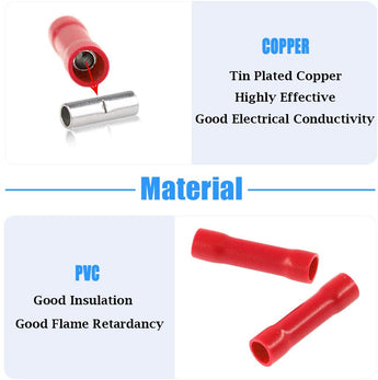 red insulated crimp terminals with dimensions A.W.G. 22-16 max current 10A wire range 0.5-1.5mm².