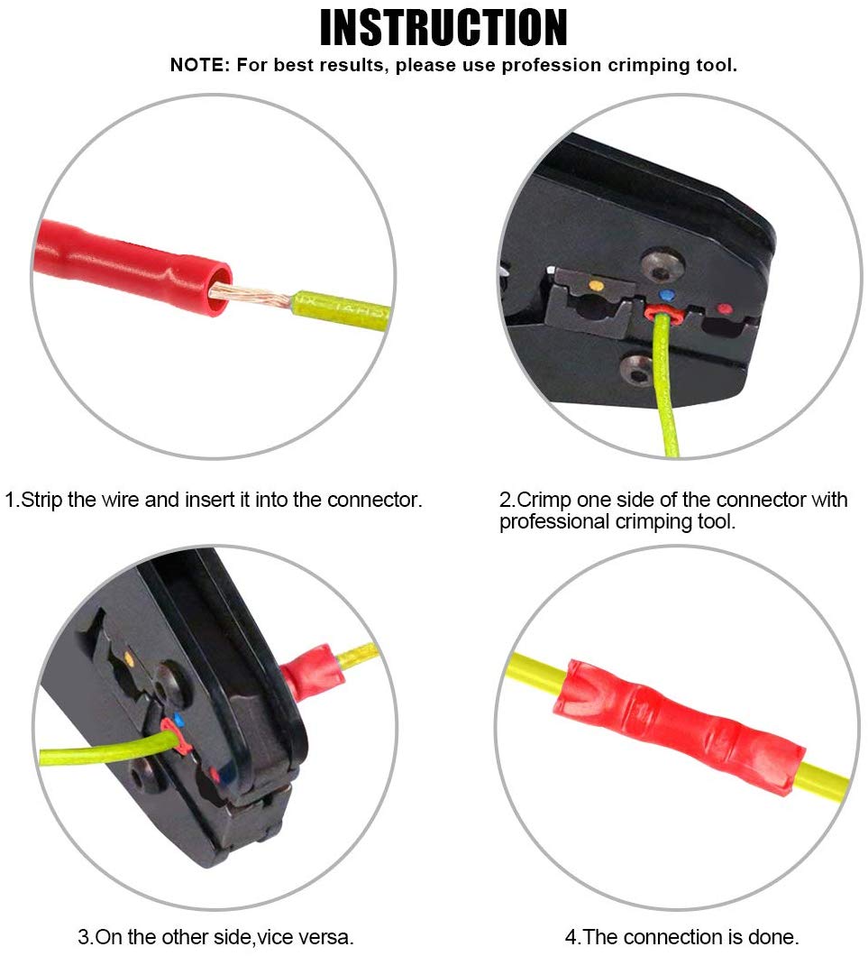 100pcs 22-16 Gauge Butt Insulated Splice Terminals Electrical Crimp Connectors
