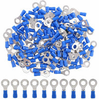 Thumbnail for 100Pcs 16-14AWG Insulated Ring Terminals Electrical Wire Crimp Connectors Blue