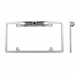 Absolute CAM2100S universal car front view camera with LED night vision and chrome frame for vehicle license plate.