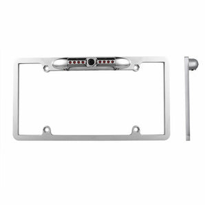 Clarion VZ-401 rear view camera with chrome frame and connecting wires for easy installation.