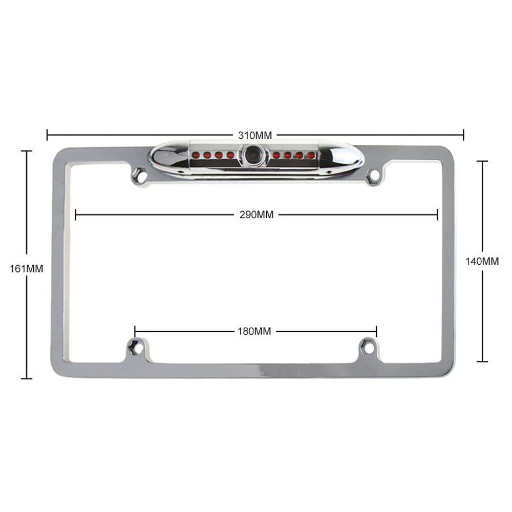 12V Car Front or Rearview Reverse Camera 8 IR Night Vision US License Plate Frame Silver
