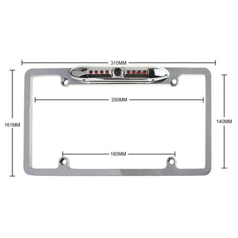 Absolute CAM2100S universal car front view camera with LED night vision and chrome frame for vehicle license plate.