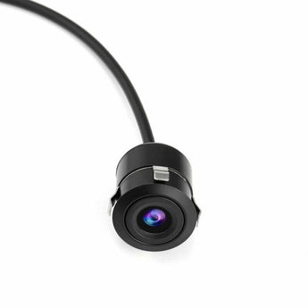 Compact night vision backup camera with waterproof casing for car installation.