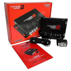 Cerwin-Vega CVM1 Digital Bass Reconstruction Processor with box and accessories, featuring Epicenter Enhancer and equalizer.