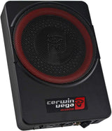 Cerwin Vega VPAS10 slim powered enclosure featuring a 10-inch subwoofer for mobile audio systems.