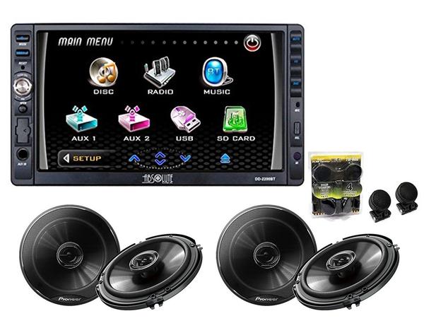 Absolute DD2200BT Double Din DVD, CD, MP3 Multimedia DVD Player Receiver W/ Pioneer 2 Pair of Pioneer TS-G1645R 6.5" & TW600