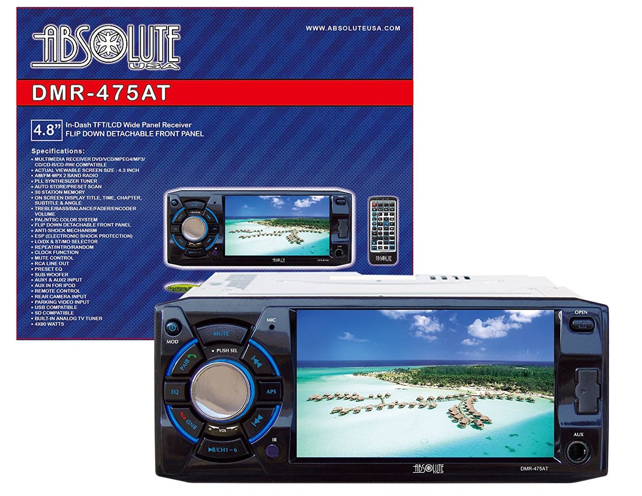 Absolute USA DMR-475 4.8-Inch DVD/MP3/CD Multimedia Player Widescreen Receiver with USB, SD Card