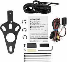  Alpine spare tire rear view camera mounting bracket for 2007-2018 Wrangler JK, showcasing rear view camera system installation.