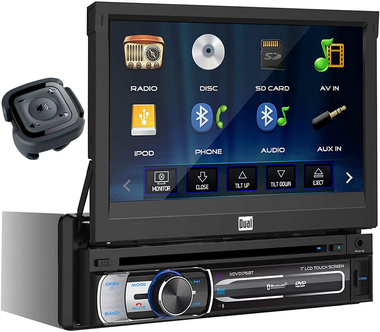 Dual XDVD176BT 7" Retractable Touchscreen Bluetooth Car Stereo Multimedia DVD
