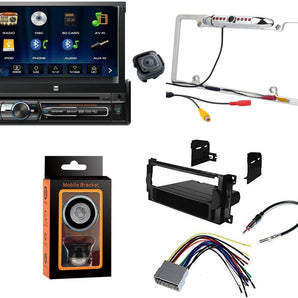 Dual XDVD176BT 7" Touchscreen Single DIN Car Stereo CAM1500S Rear Camera Magnet Phone Holder & Dash Kit for 05-07 Grand Cherokee