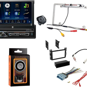Dual XDVD176BT 7" Touchscreen Single DIN Car Stereo CAM1500S Rear Camera Magnet Phone Holder & Dash Kit for 2005-2009 Pontiac G6