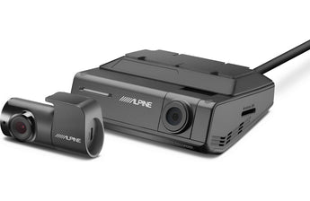  Alpine DVR-C320R WiFi & GPS Enabled Stealth Dash Camera front and side view design.