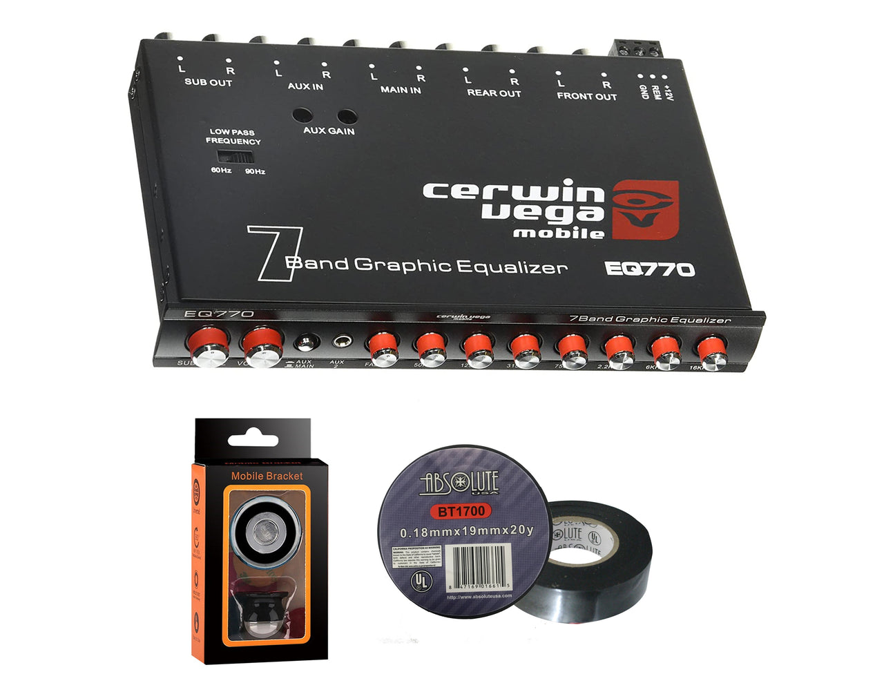 Cerwin Vega EQ777 7-Band Graphic Equalizer with Auxiliary Input+ Free Absolute Electrical Tape+ Phone Holder