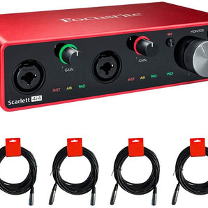 Focusrite Scarlett 4i4 3rd Gen 4-in, 4-out USB Audio Interface Bundle with 4 3' XLR-XLR Cable