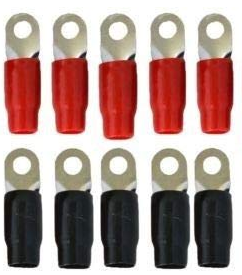 Absolute 0 Gauge Ring Terminal 10 Pack 5/16" 1/0 AWG Wire Crimp Cable Red/Black