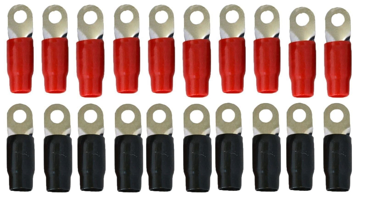 Absolute GRT0020 1/0 Gauge Crimp Ring Terminals Connectors 20-Pack (Red, Black)