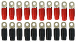 Absolute USA 0 Gauge Ring Terminal 20 Pack with red and black boots for 1/0 AWG wire crimp connections